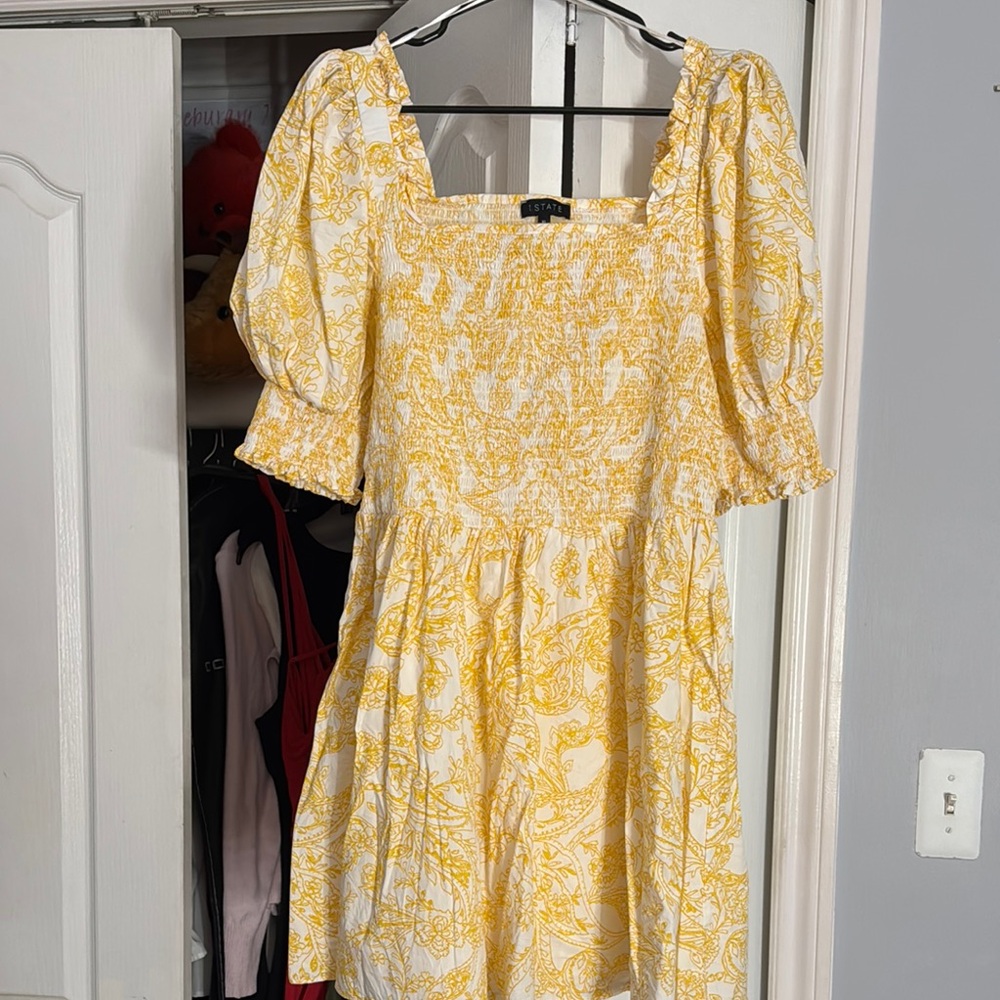 Yellow Floral Puff Sleeve Dress